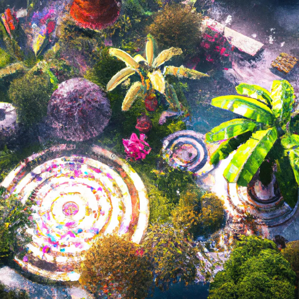 Prompt: Hyperrealistic Garden of Paradise, the last remaining nature area in the virus-spread decaying world, top view, digital art, 3D, blender and unreal engine 5 rendered, Rays of Shimmering Light, Cinematic Lighting, Ray Tracing Reflections, insanely detailed, trending in artstation, Cinematic, Colorful, ornate