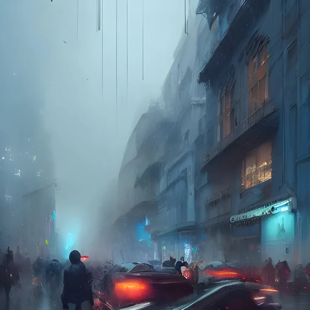 Prompt: "People standing, seeing one another, rain hard!!!" a breathtaking artwork by Alejandro Burdisio, James Gurney, Jonas De Ro, Jeremy Mann, Ismail Inceoglu, maximalist, intricately hyperdetailed, clear environment, cinematic light, 16k resolution, trending on artstation