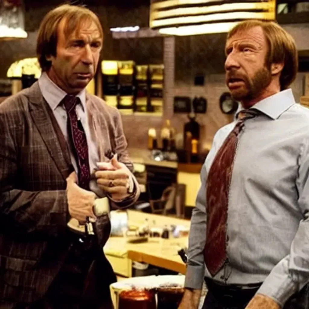 Prompt: Saul Goodman in a bar fight with Chuck norris