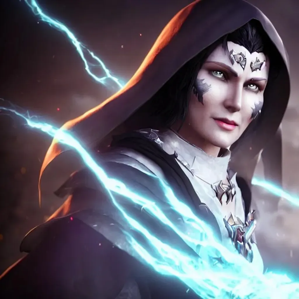 Prompt: gorgeous mature priest woman with glowing white eyes and messy raven black hair, unreal engine, splash art, epic video game concept art