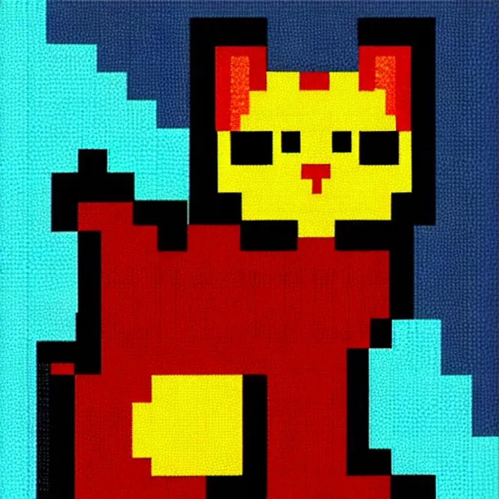 A cat in a colourful indie game pixel style