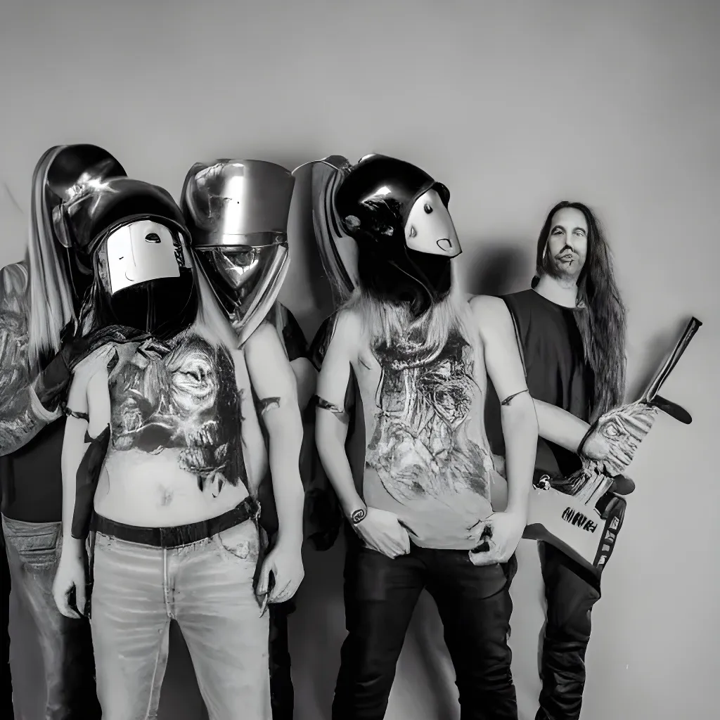 Metal band posing for the camera wearing space helmets OpenArt