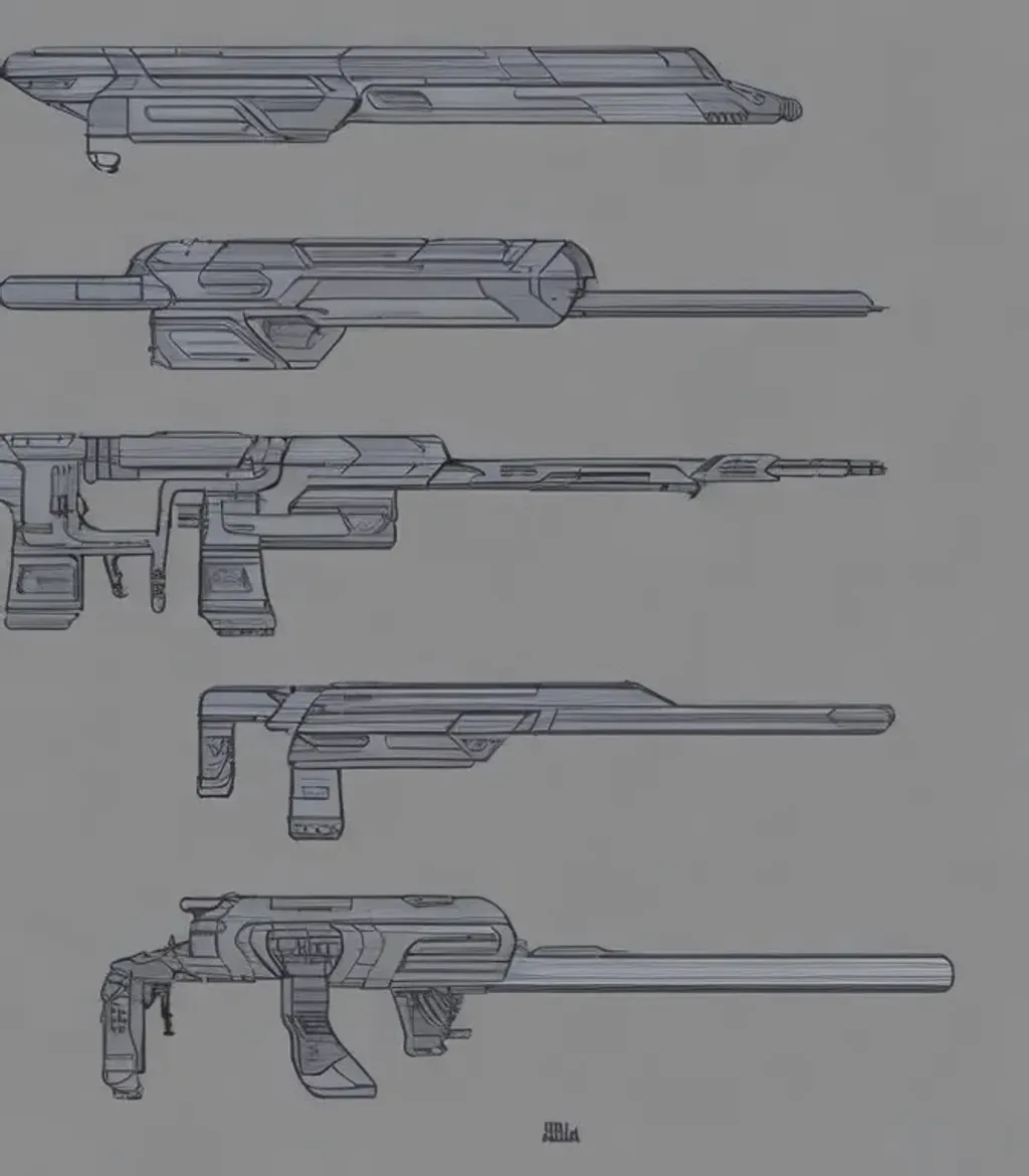 Prompt: cyberpunk rifles ,side view, concept art sheet 2 d Ballpoint pen art,  futuristic, high detail, trending on artstation, award winning concept artist, in the stye of TV Series Altered Carbon