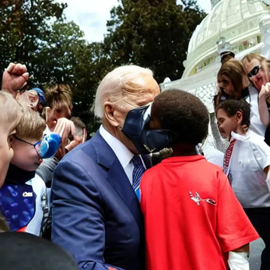 Prompt: Biden kissing children