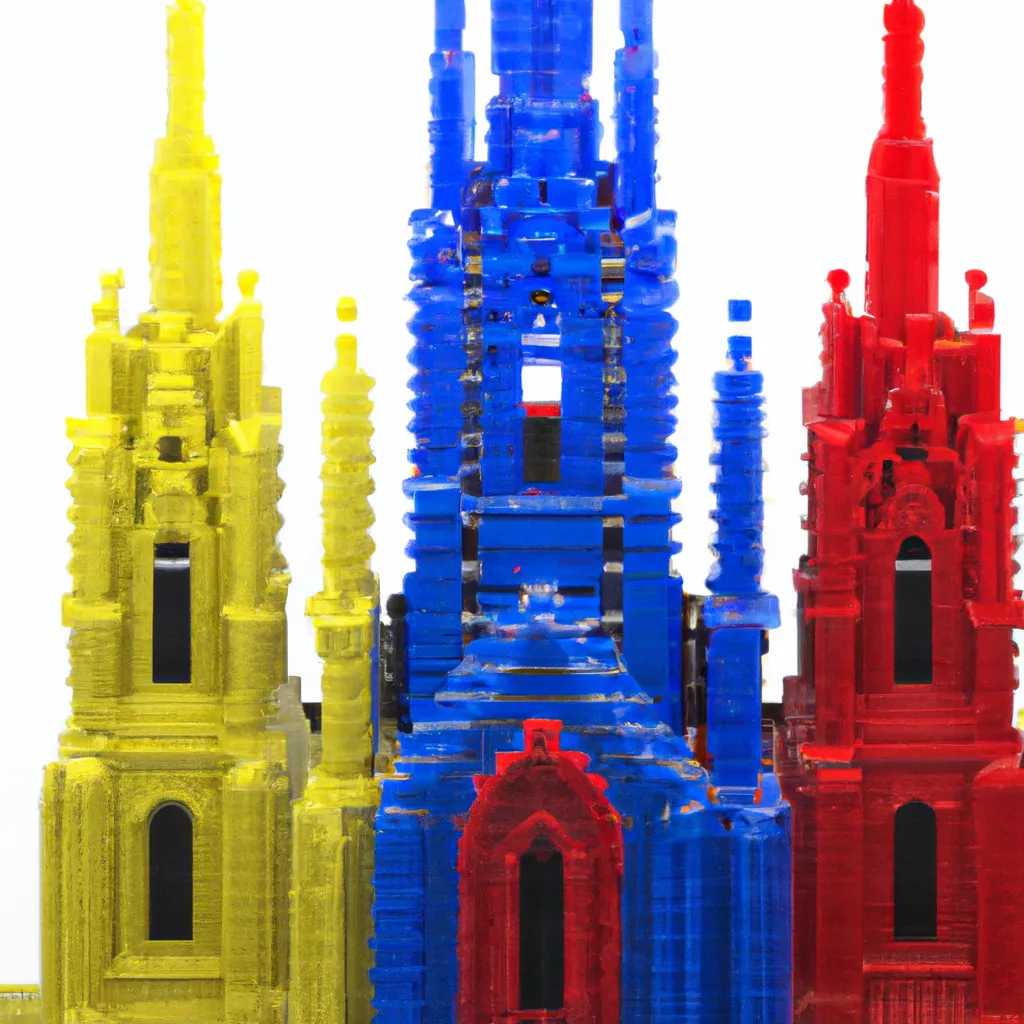 Prompt: A cathedral made out of legos, primary colors, model, photorealism