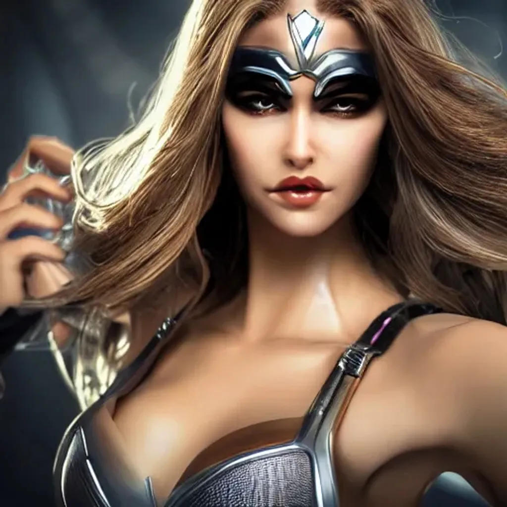 Prompt: female superhero, highly detailed costume, beautiful face, photo realistic face, close-up, beautiful eyes, action pose, realistic body structure, smooth, sharp focus, jaw-dropping, global illumination, sharp focus, studio photo, highly detailed design, intricate details