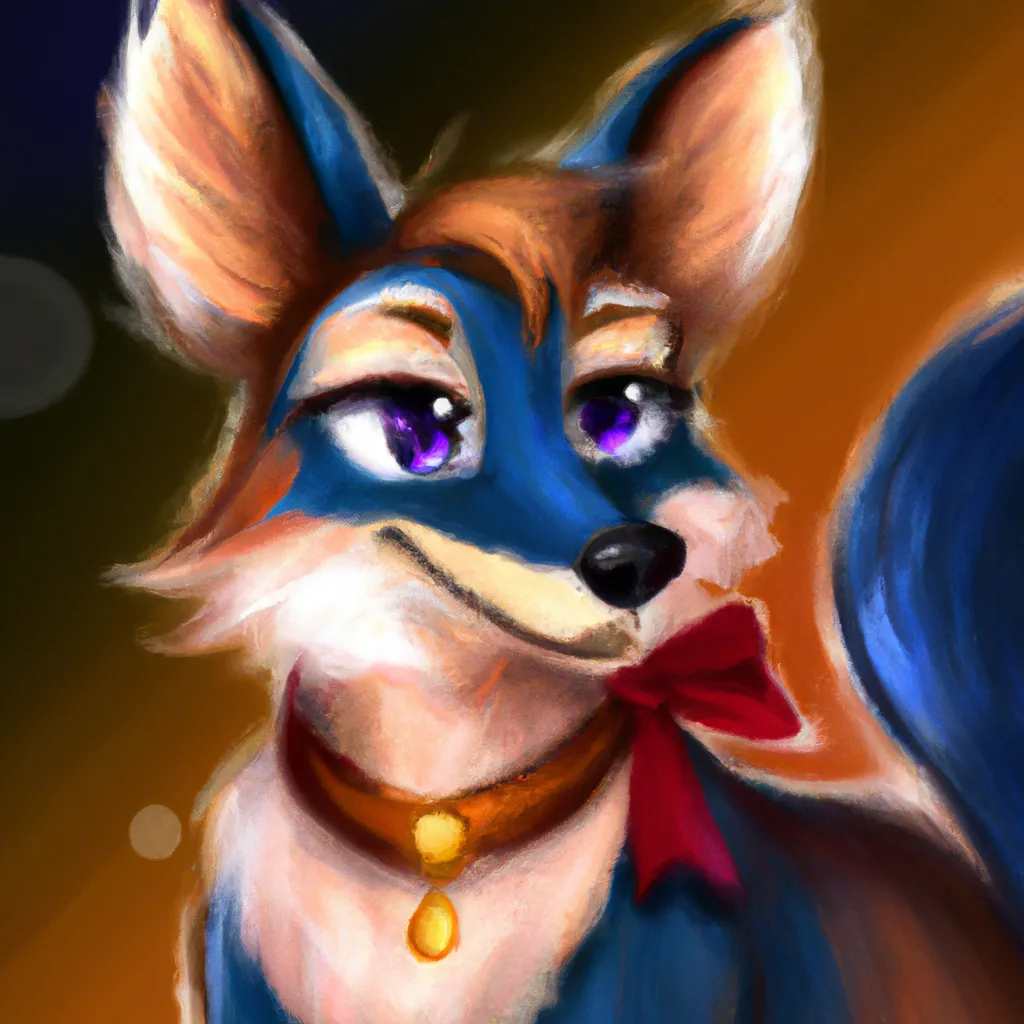 Prompt: an adult anthro female red fox fursona with blue eyes with star collar, trending in furaffinity, digital art cute