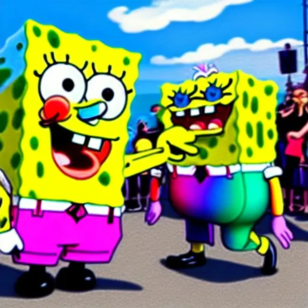 Prompt: Spongebob in Pride Parade