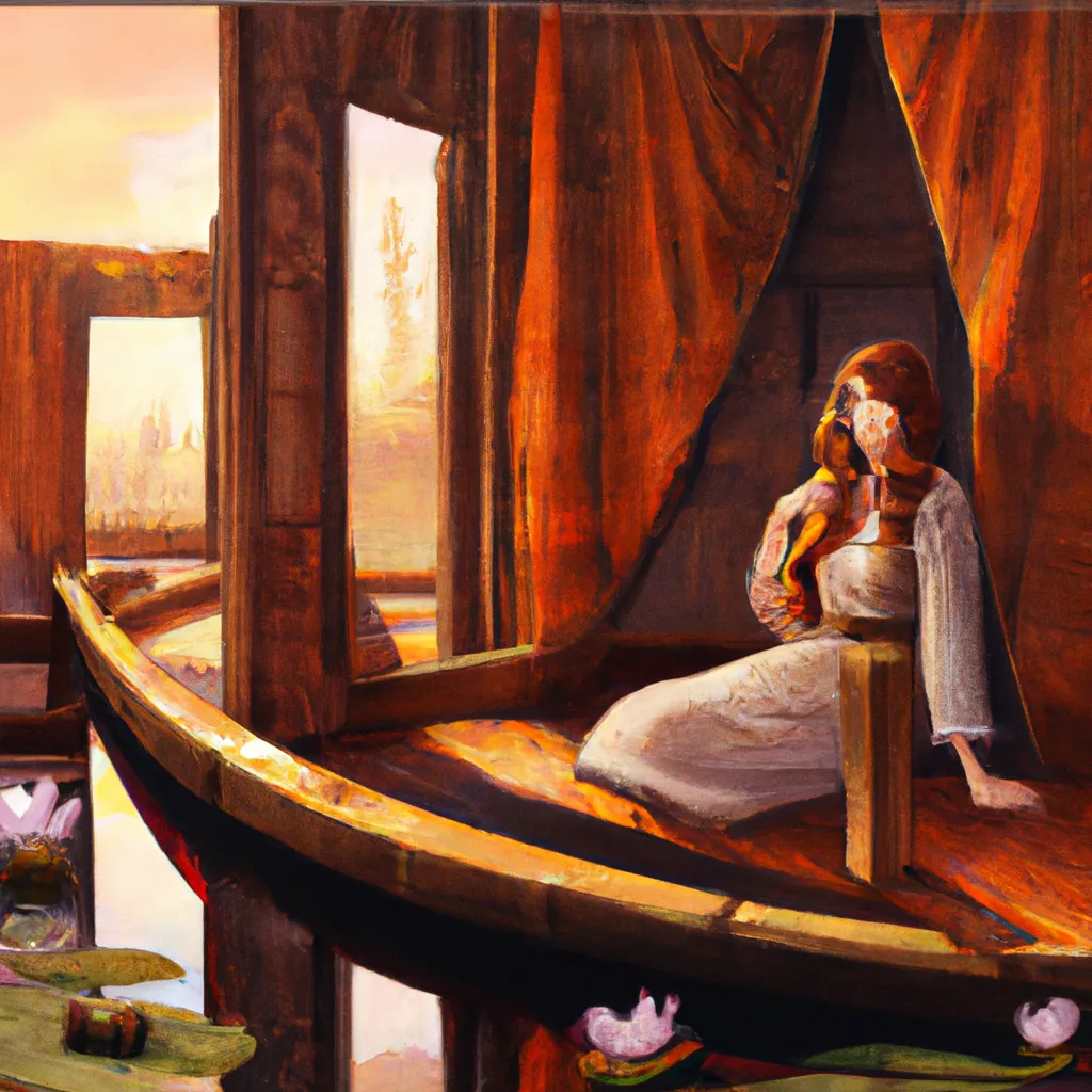 Prompt: "The Lady of Shalott" by John William Waterhouse, in the style of a Ikea building instruction and a reality show painted by Anna Dittmann and Tom Bagshaw 