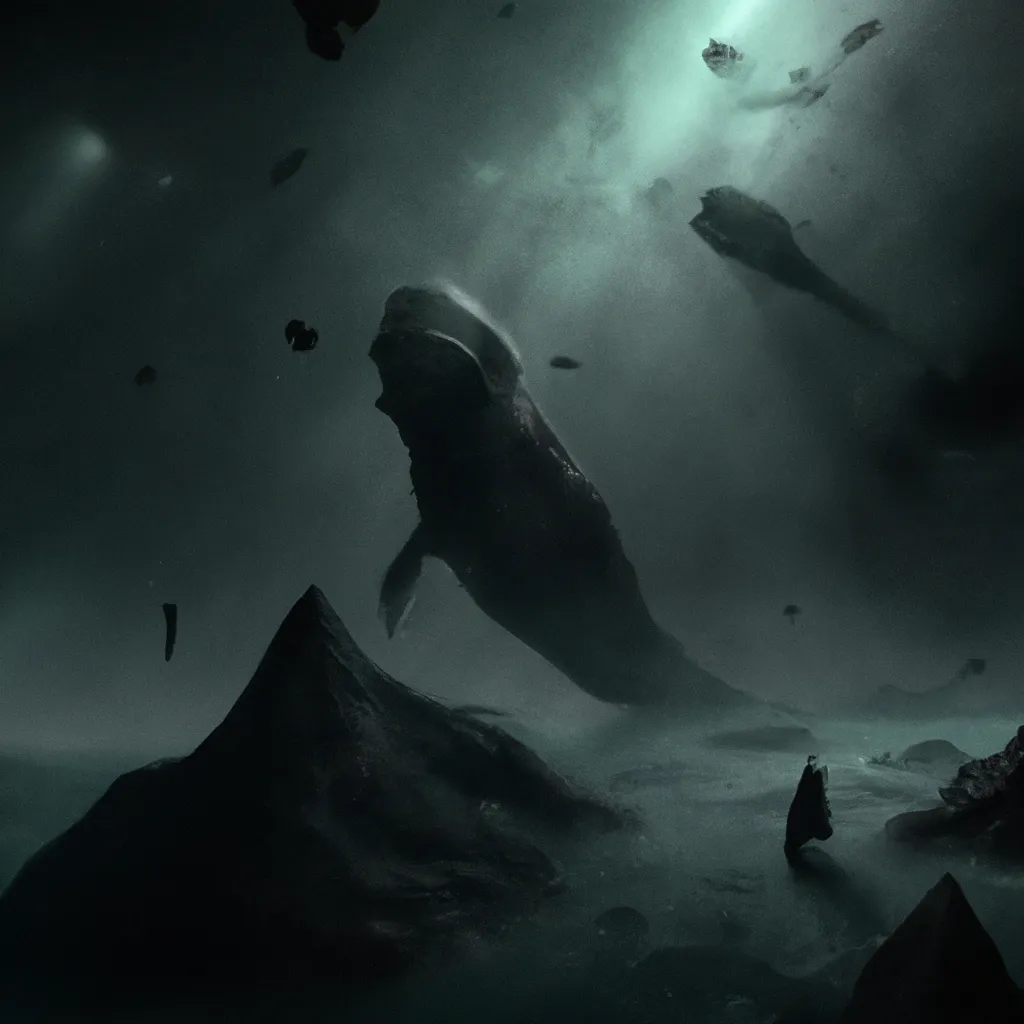Prompt: The Monster of the Depths below, Lovecraftian Horror, matte painting trending on artstation HQ