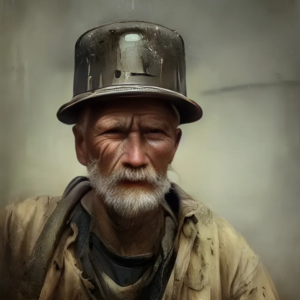 Prompt: a portrait of an old coal miner in 19th century, beautiful painting with highly detailed face by greg rutkowski and magali villanueve