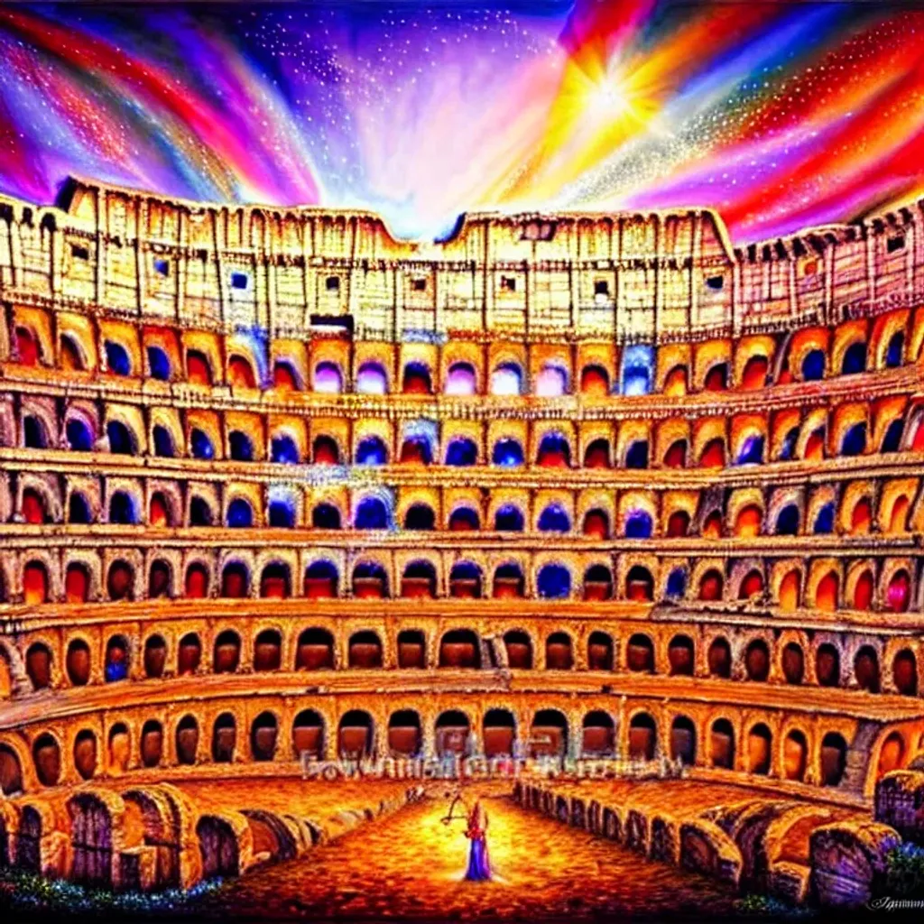 Prompt: The Colosseum in Rome interior style josephine wall, digital painting, hyperrealistic, volumetric lighting, 8k high definition, highly detailed