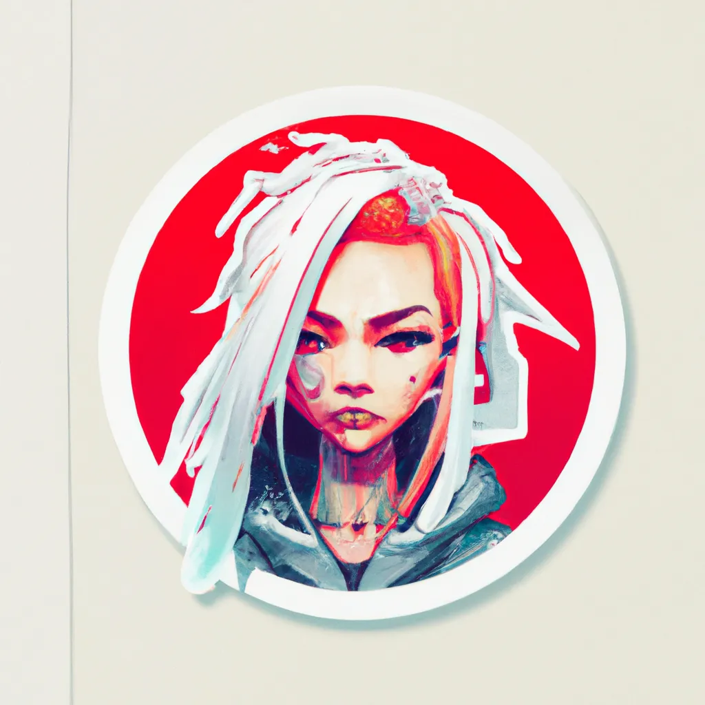 Prompt: White haired cyberpunk girl, red high-end premium modern sticker featured on 99designs and Dribbble, paper texture, HD