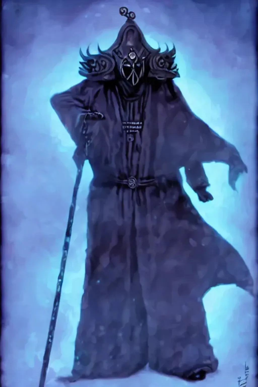 Prompt: Full body art of a masked monk in the style of dark fantasy by dave melvin