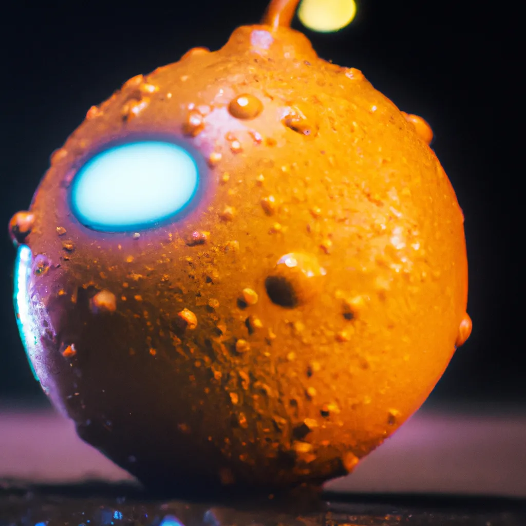 Prompt: robotic lemon, cyberpunk, neon glow, yellow lemon, epic, shallow depth of field