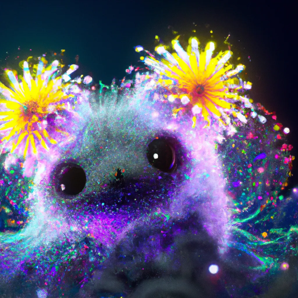 Prompt: Curvaceous Light bending cute furry monster  covered in halogenic Nuclear flowers in the style of Bruce Pennington, Dali, Munch, Escher, Klarwein | dark background | ultra sharp focus | 3d octane render artstation trending 8k unreal engine | Avatar movie| Disney Pixar Dreamworks 