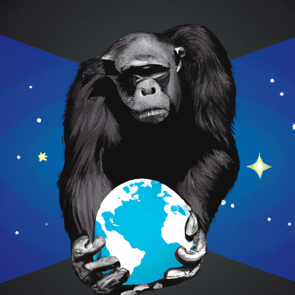 Prompt: giant ape in space holding earth in hand