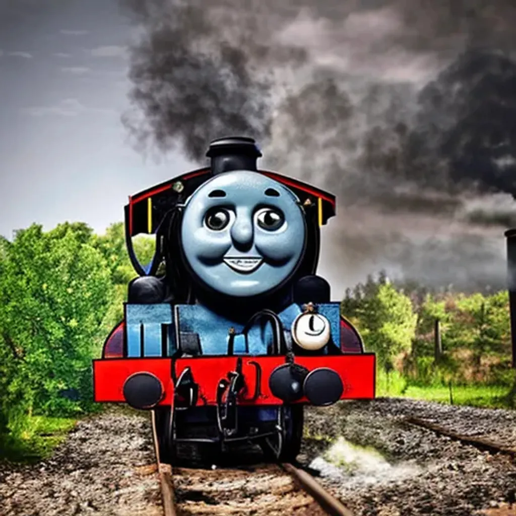 Prompt: post apocalypse thomas the tank engine 