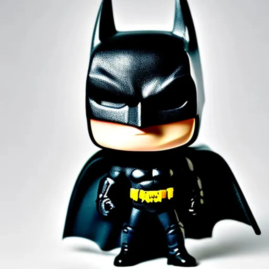 Prompt:  Funko pop batman figurine, made of plastic, product studio shot, on a white background, diffused lighting, centered.