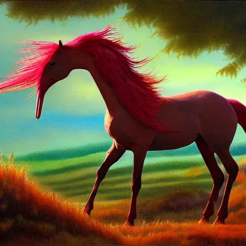 Prompt: hummingbird horse hybrid, elegant, beautiful, style of roger dean, wlop, realistic, 64k, ultra detailed, oil painting, digital art