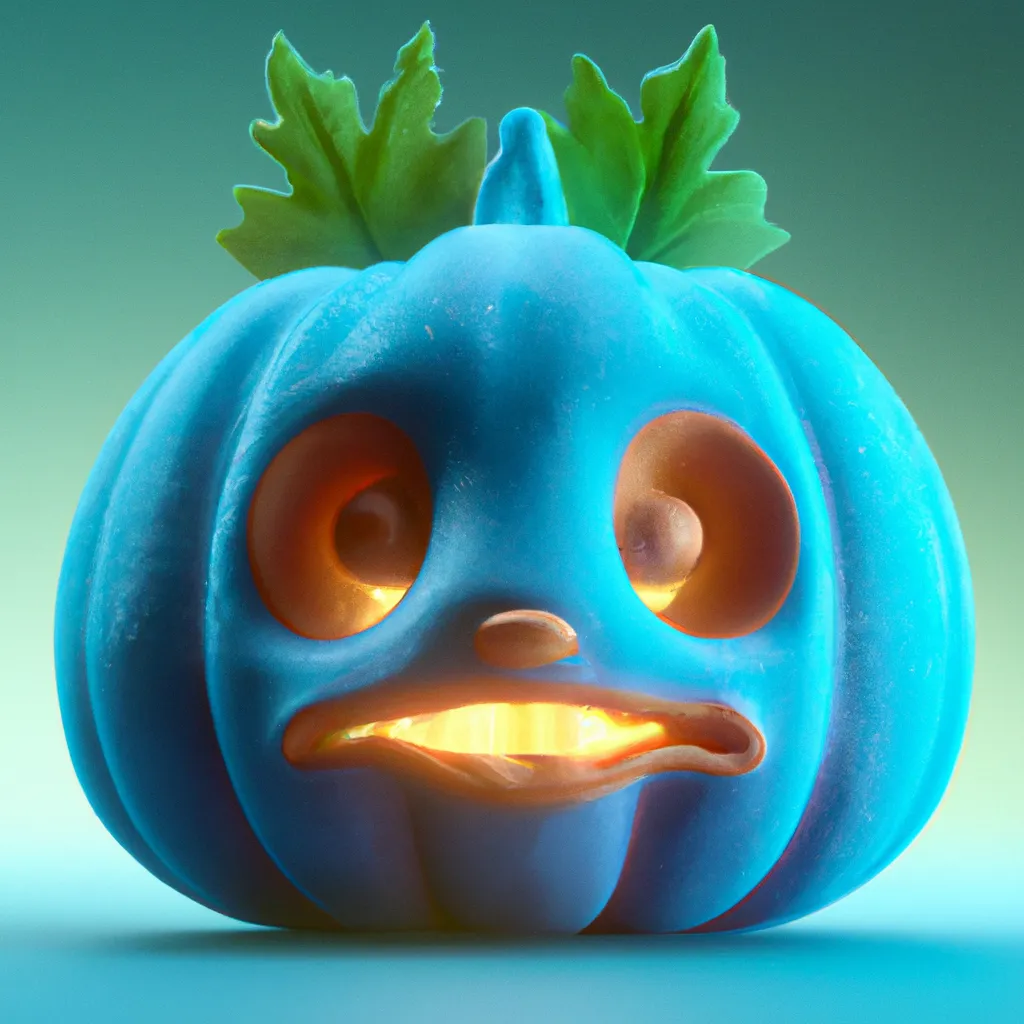 Prompt: cute 3D render of a orange pumpkin head in a clay style, frontal view, blue spooky forest background, substance 3d painted, blender, smooth texture, high resolution, trending on behance.net, by Carlos Behrens