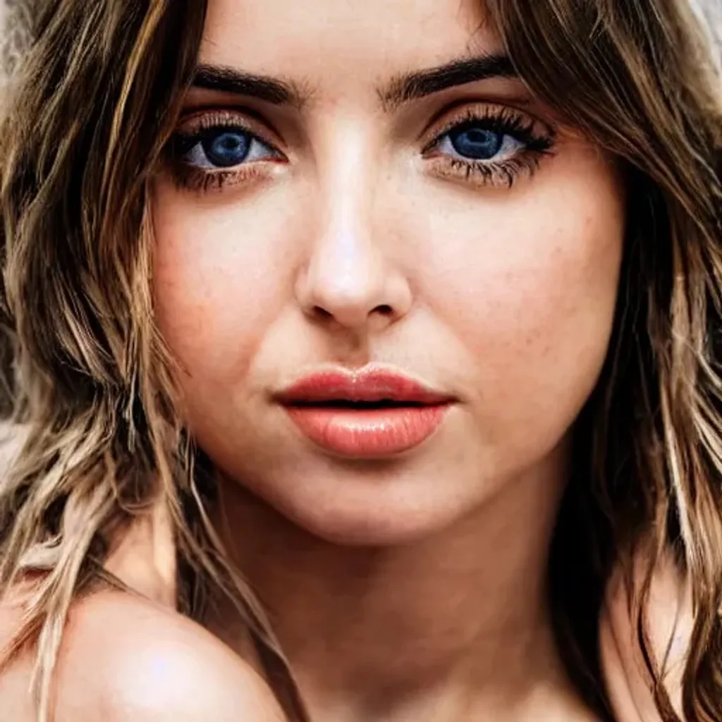 Prompt: photo realistic portrait of Ana de Armas, centered in frame, facing camera, symmetrical face, ideal human, 85mm lens,f8, photography, ultra details, natural light, light background, photo, Studio lighting