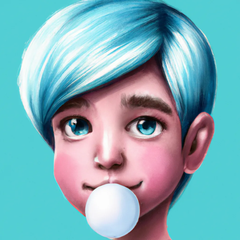 Prompt: Portrait of boy with bubble gum blue hair and with cute face, hyperrealistic, super detailed, 8k, high quality, trending art, blue background 