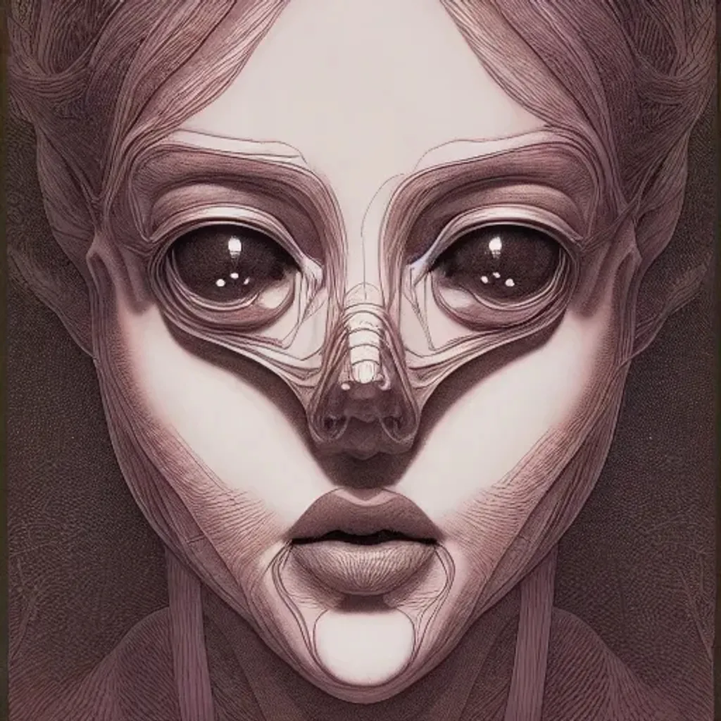 Prompt: Bacteriophage, art by Junji Ito and Artgerm and Michael Whelan and Brian Froud, intricate, face, symmetrical eyes,aea, slim face, elegant,morandi color scheme,highly detailed,half skull face,cinematic,8k,by Alphonse Mucha and by beeple,instruments,elegant,dark,masterpiece