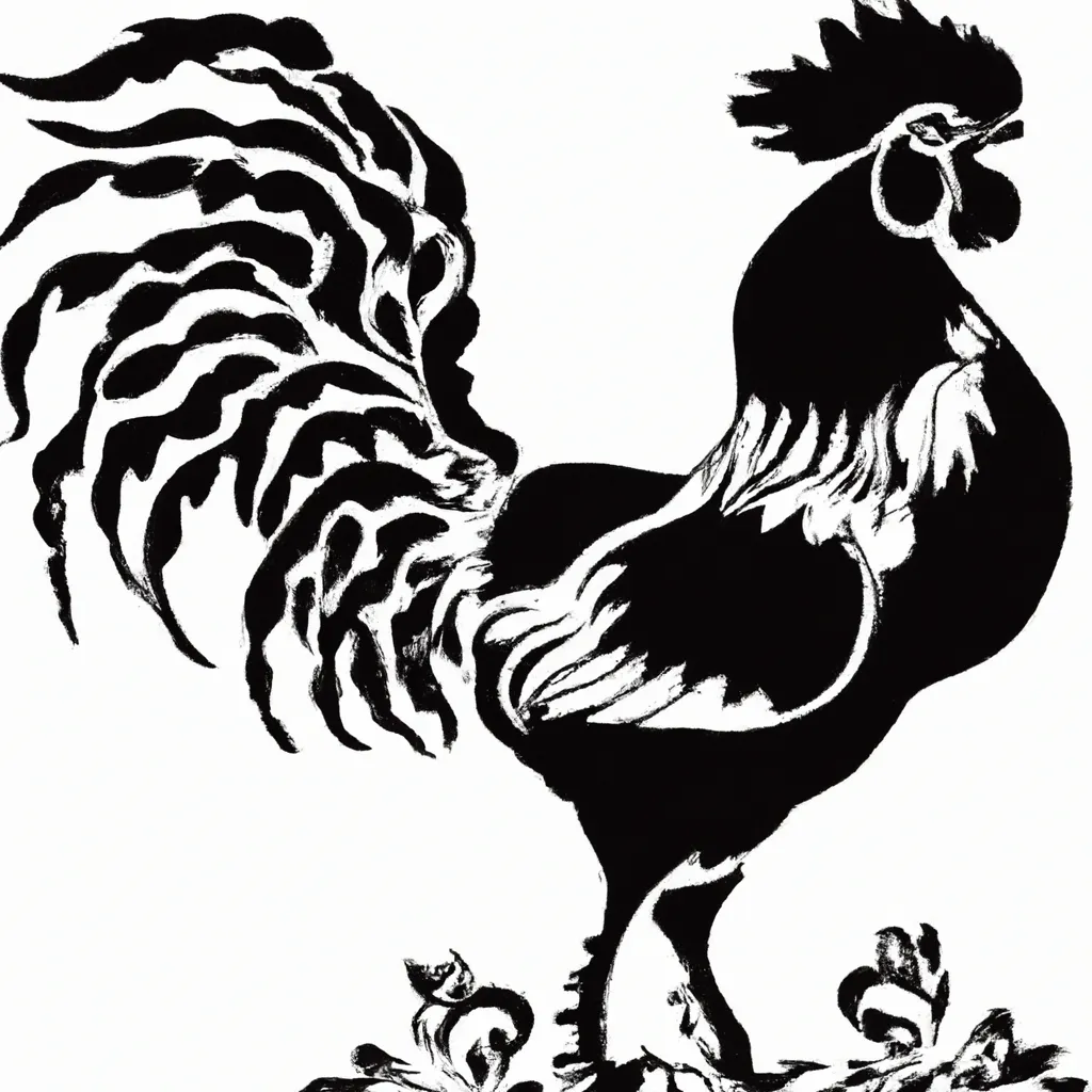 Prompt: rooster stencil drawing monochrome