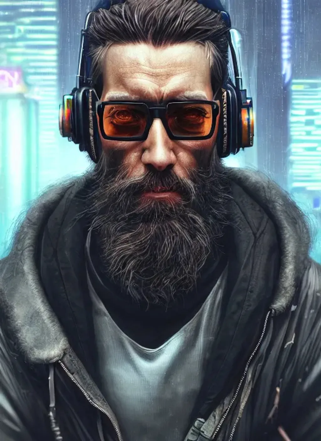 prompthunt: portrait of a man, standing in a hall of cyberpunk megacomplex;  hyperrealistic, 4K wallpaper, cinematic lighting, highly detailed and  beautiful