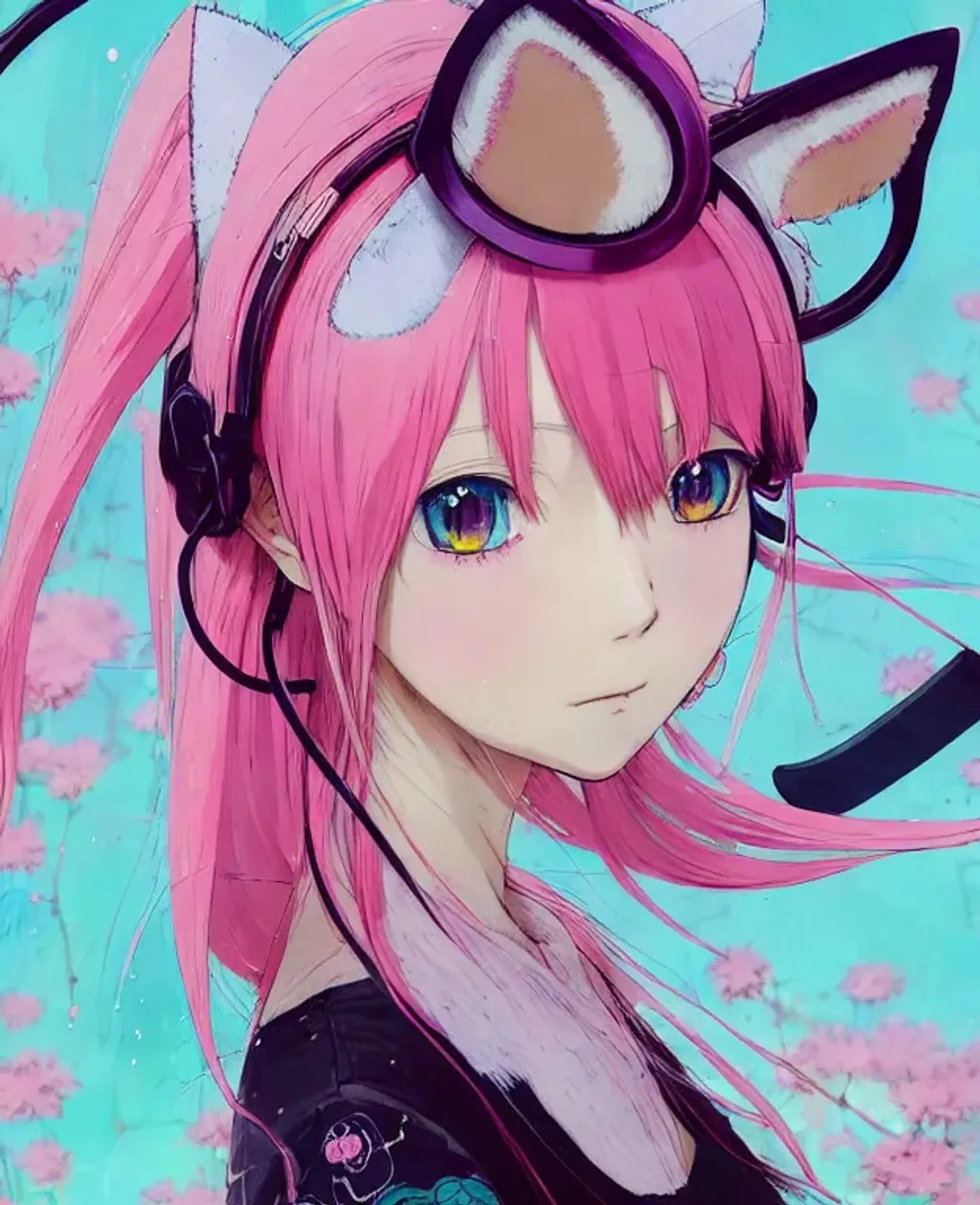 Prompt: cute pink haired anime female with cat ears, pink cat eyes, short hair, beautiful, manga, insanely detailed and intricate digital illustration by Hayao Miyazaki, Ismail Inceoglu, M.W. Kaluta and Yoshitaka Amano, a masterpiece, close-up, 8k resolution, trending on artstation, delicate, watercolor, soft