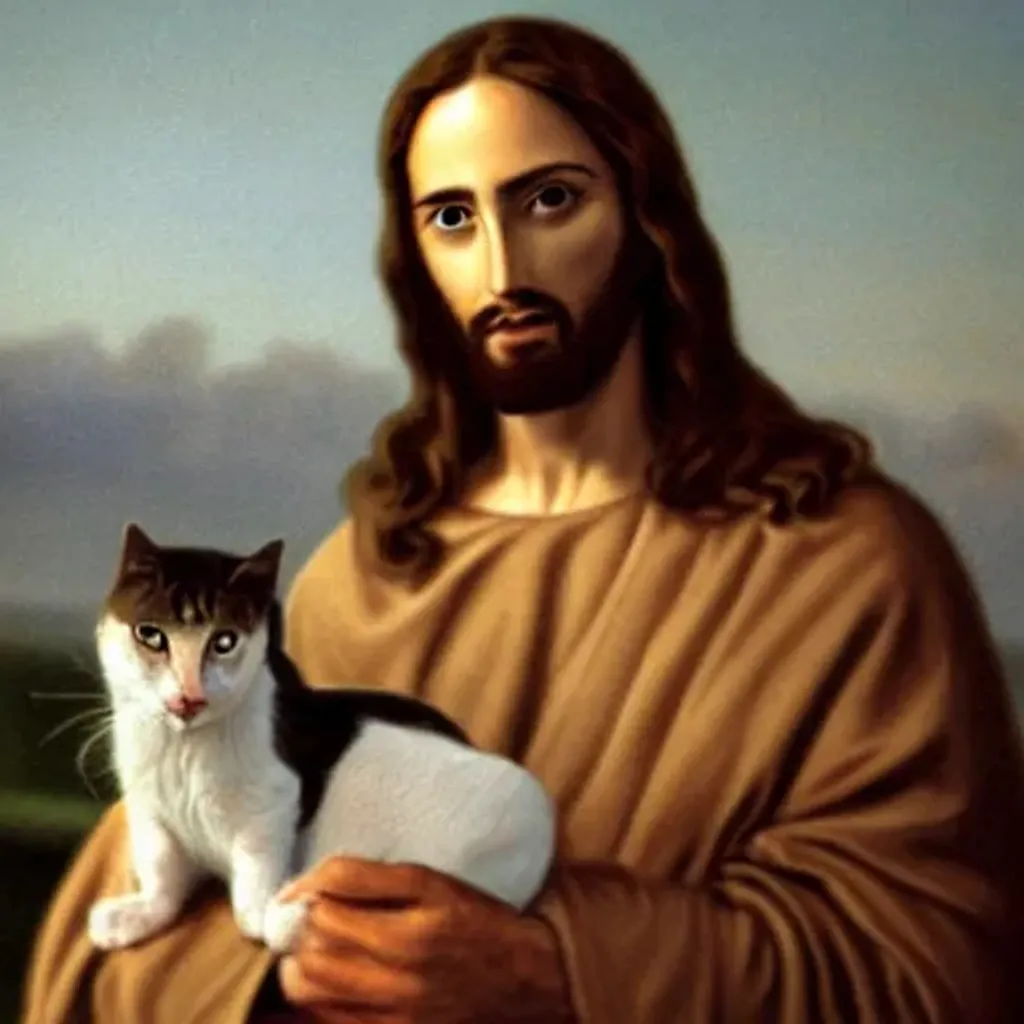 Prompt: Jesus with a cat