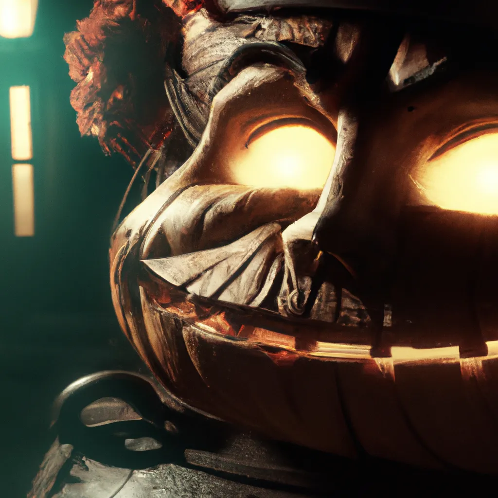 Prompt: a pumpkin carved to look like a face, concept art by Guillermo del Toro, zbrush central contest winner, fantasy art, reimagined by industrial light and magic, #vfxfriday, unreal engine 5