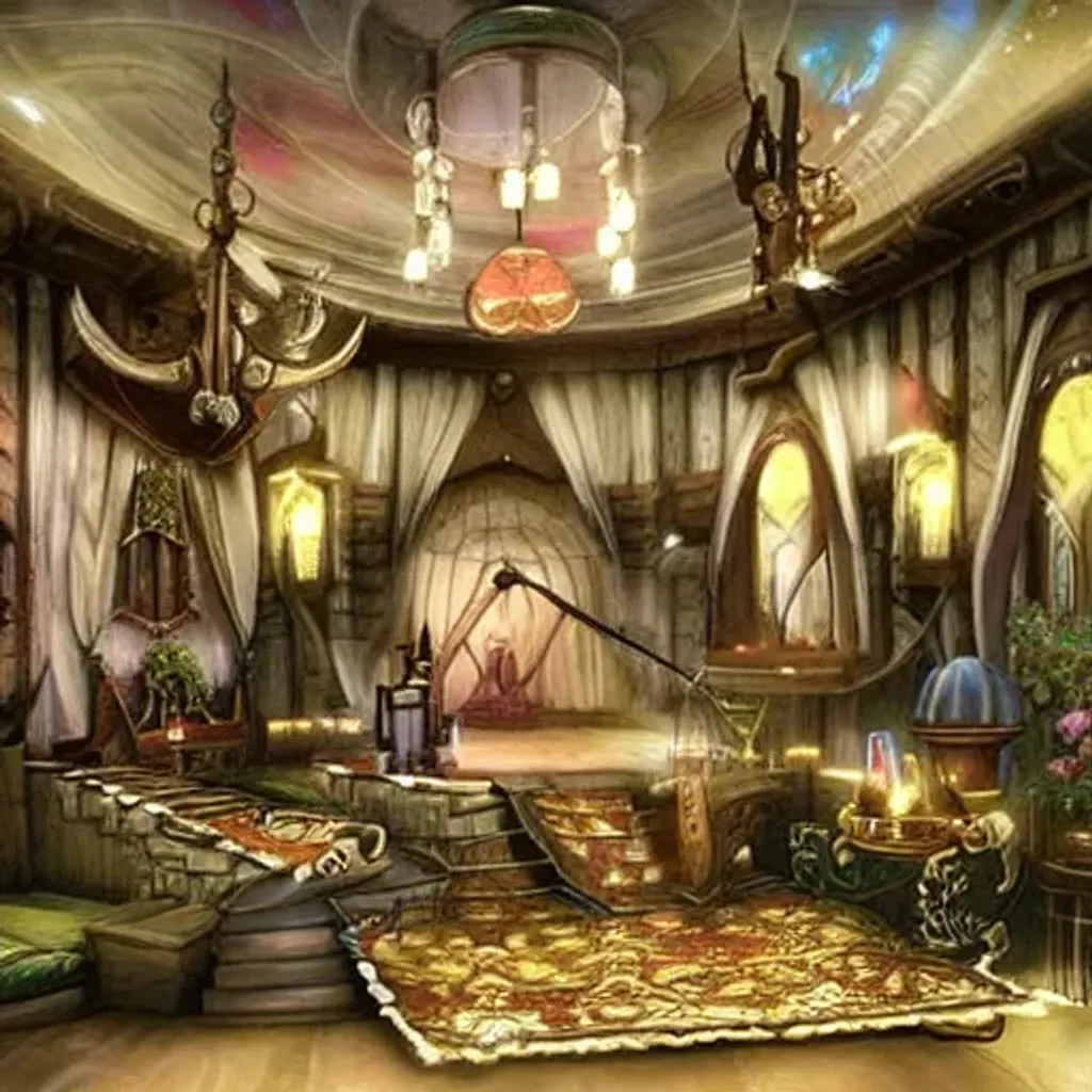 Prompt: fantasy house inside withe a magic style