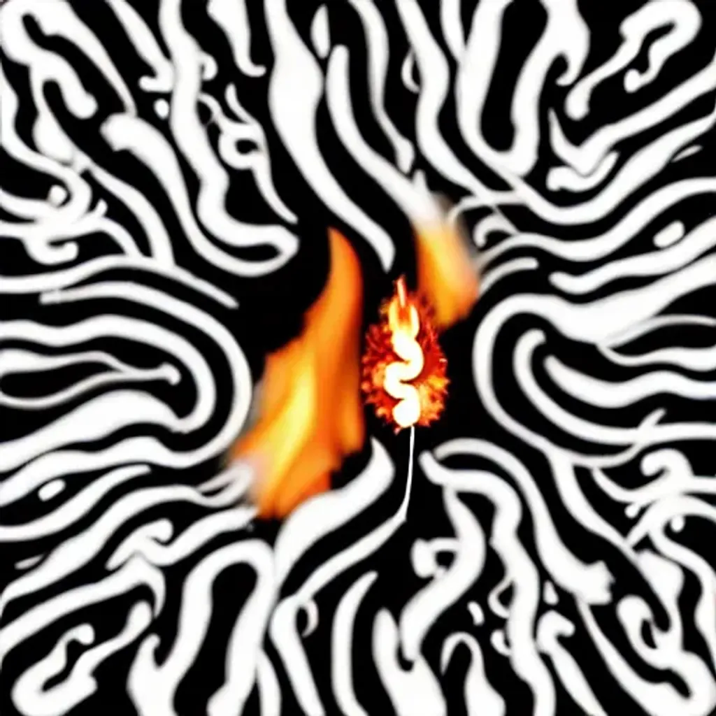 Prompt: A balloon exploding into random flames, two of those flames look like dancing flames Two totally random flames look like they’re dancing with each other, dark background, flames should be abstract, random and not be mirror reflection of each other. Creative abstract Shapes of flames.