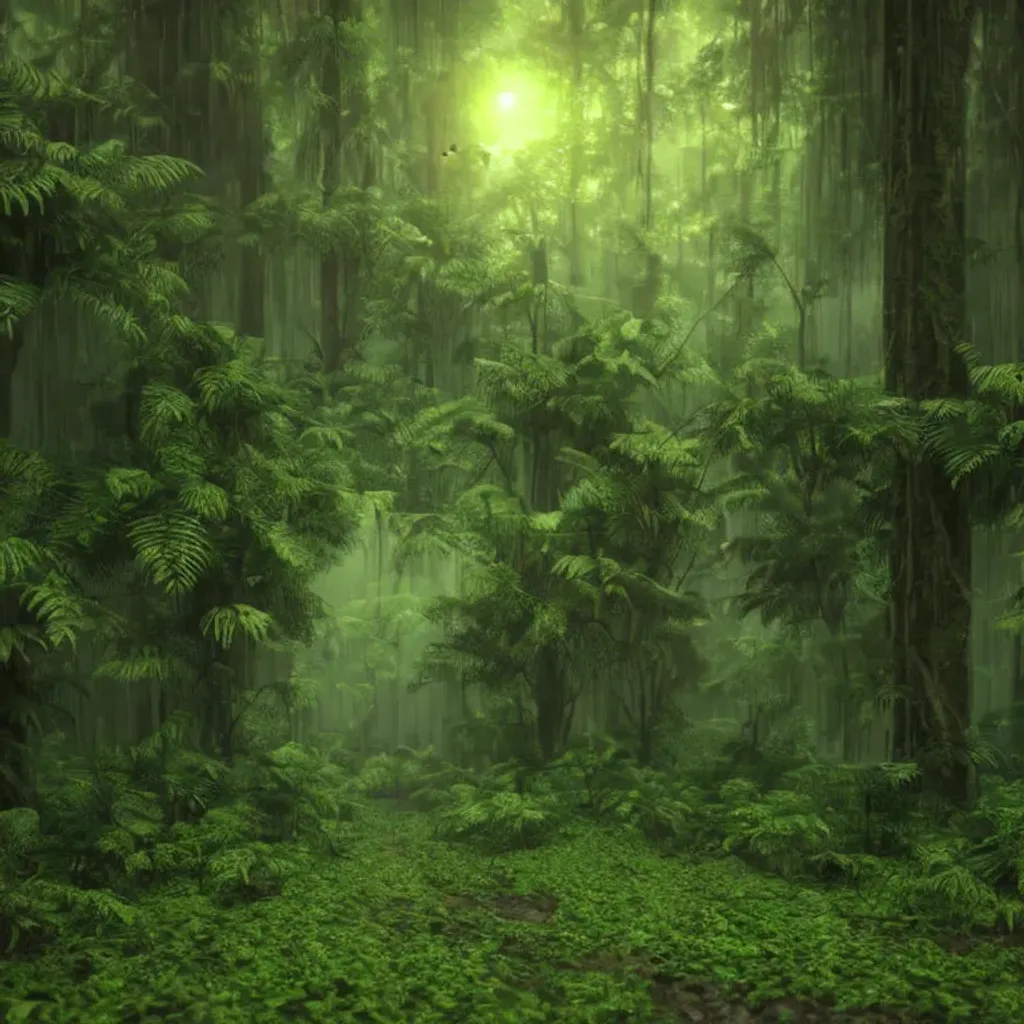 Prompt: Dark rain forest with 2 paths, photorealistic, hyper real, detailed, immense detailed, radiant bright, octane render, 9k, aura, HDR, ultra-realism, volumetric light, immense detail, photorealistic, cinematic light