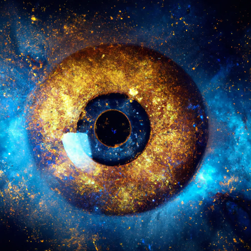 Prompt: surreal eye made of gold and neon blue galaxies, stars, nebula, depth of view, in the style of futurism, futurism eye art, rich deep colors, professional composition, award-winning matte painting, 32k poster art, HSV, shot on a Nikon Z9, bokeh effect, magical lighting