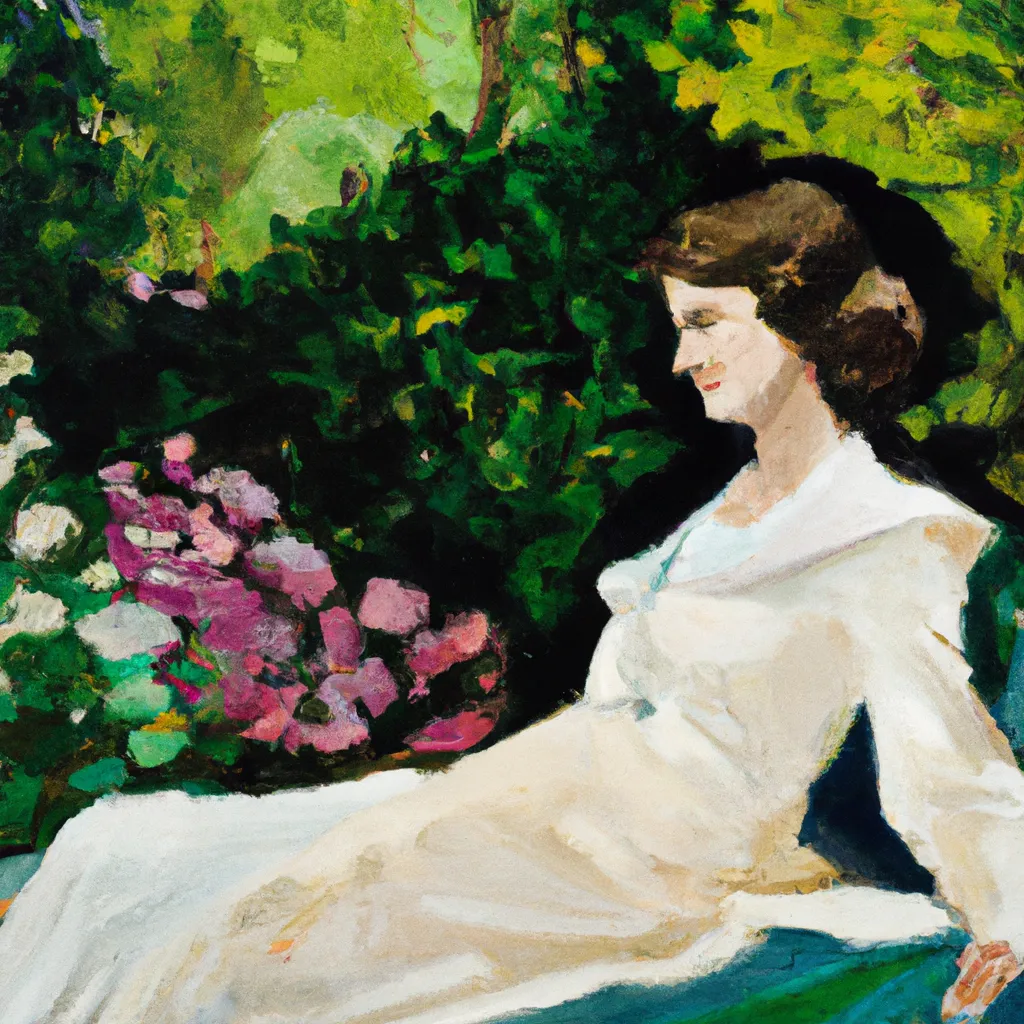 Prompt: Oil painting woman sitting in garden in style of John singer Sargent 