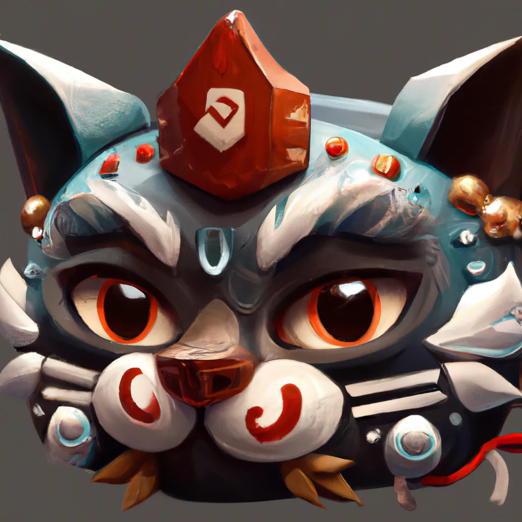 Prompt: a close up of a cat wearing a oni mask, a character portrait by Lü Ji, featured on polycount, pop surrealism, behance hd, detailed painting, 2d game art