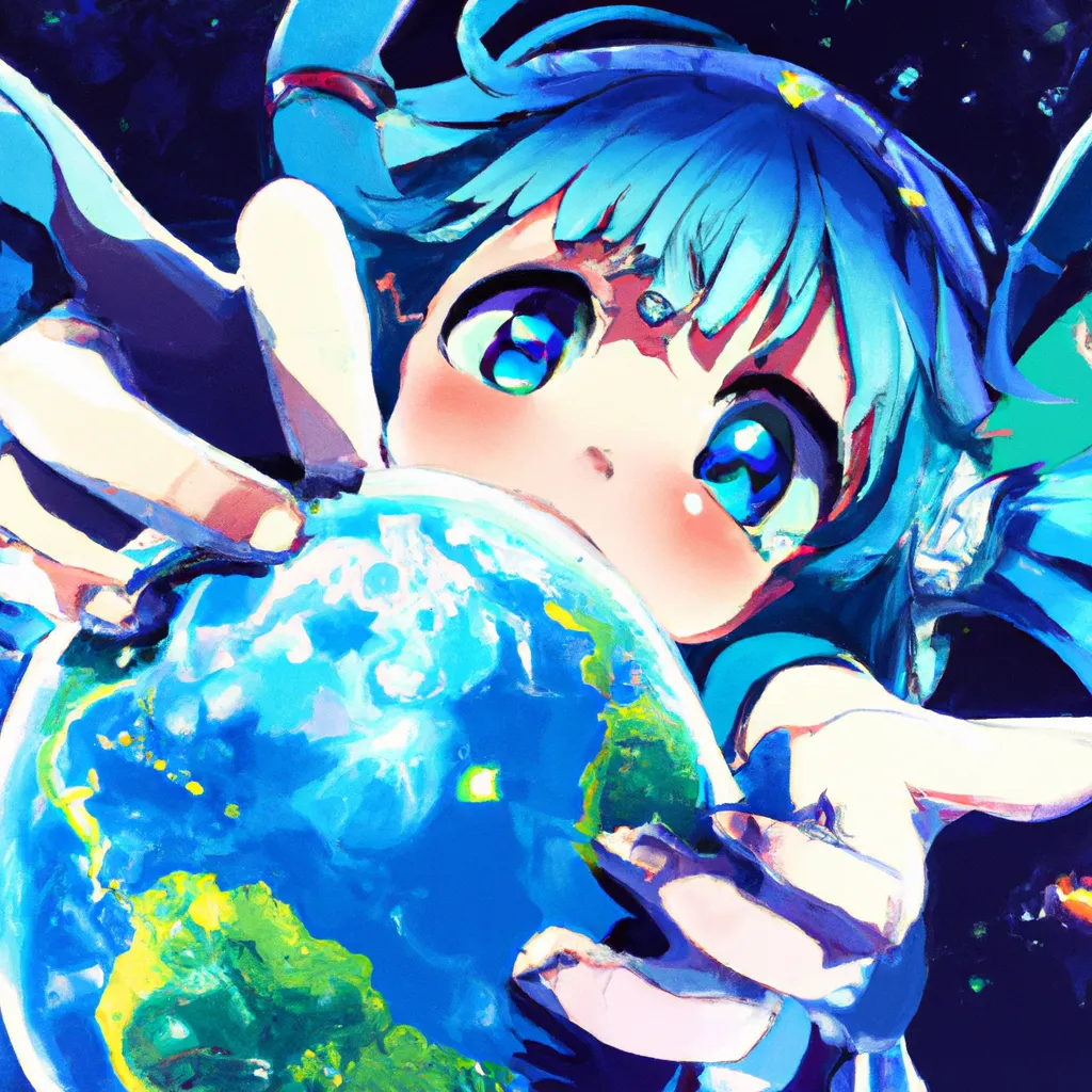 Prompt: anime visual of a giant woman holding earth in space, shot by akiyoshi hongo, official media