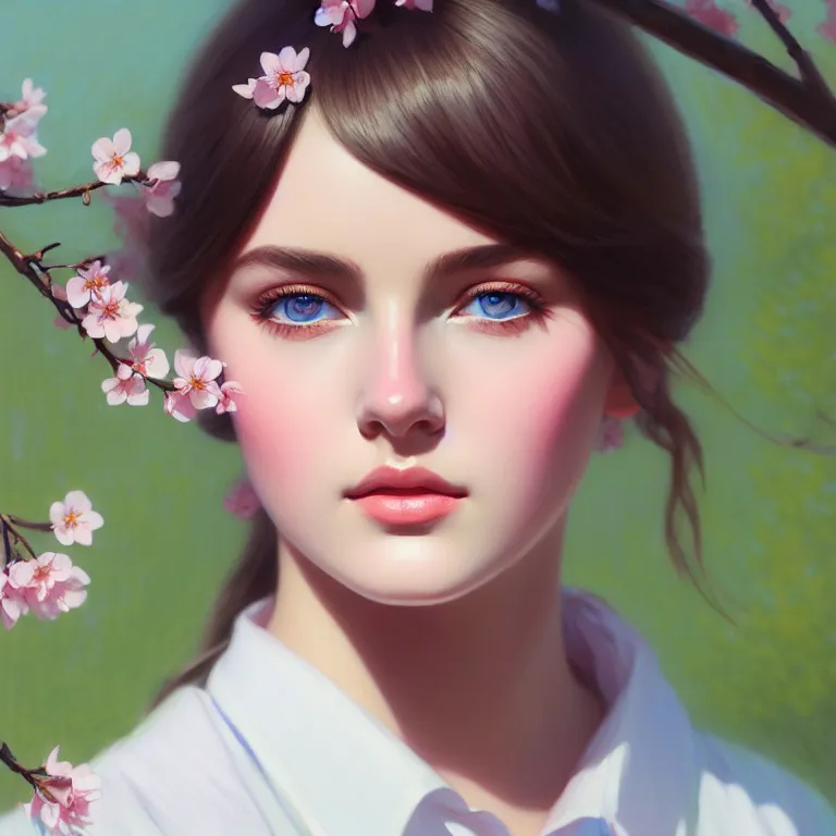 Russian Schoolgirl Under Cherry Blossoms Perfect De Openart 
