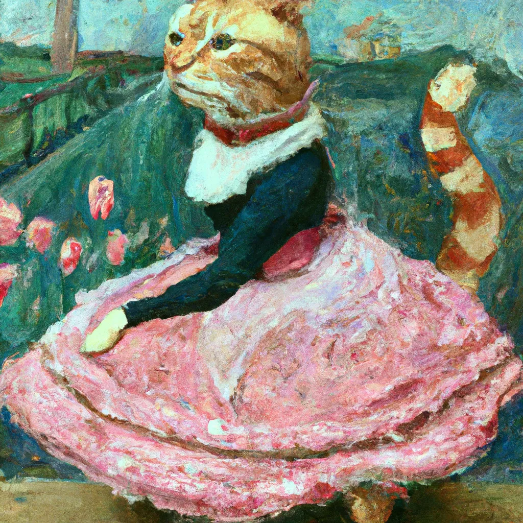 Prompt: Cat Wearing A Pink Tutu, by Vincent van Gogh
