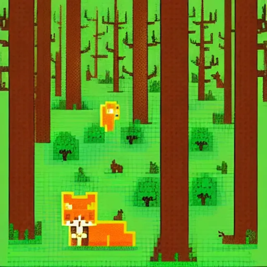 Prompt: cute forest scene, pixel art, 8bit illustration, bright colors, clean lines by Matej Jan