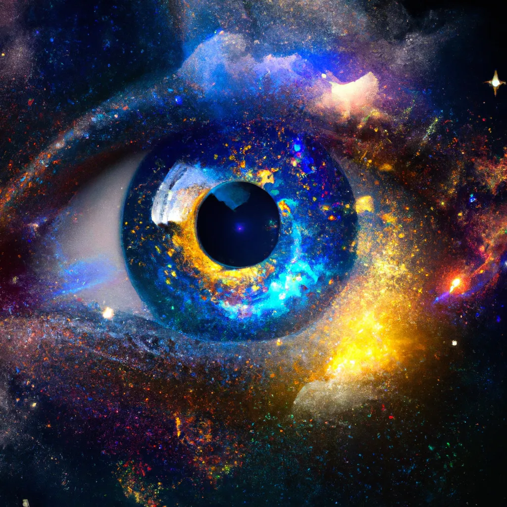 Prompt: human eye full of gold and neon blue galaxies, stars, nebula, in the style of futurism, futurism eye art, rich deep colors, professional composition, award-winning matte painting, 32k poster art, HSV, shot on a Nikon Z9, bokeh effect, magical lighting