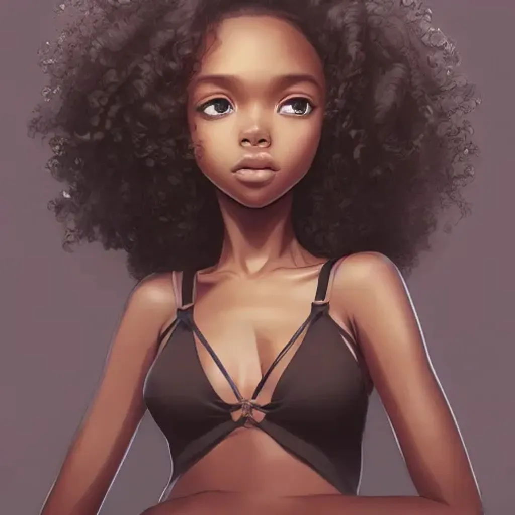 Prompt: 8k closeup portrait of a melanin dark brown skin girl, smooth soft skin, big dreamy eyes,big luscious curls in hair, symmetrical wide eyes, soft lighting, detailed face, by makoto shinkai, stanley artgerm lau, wlop, rossdraws, concept art, looking into camera