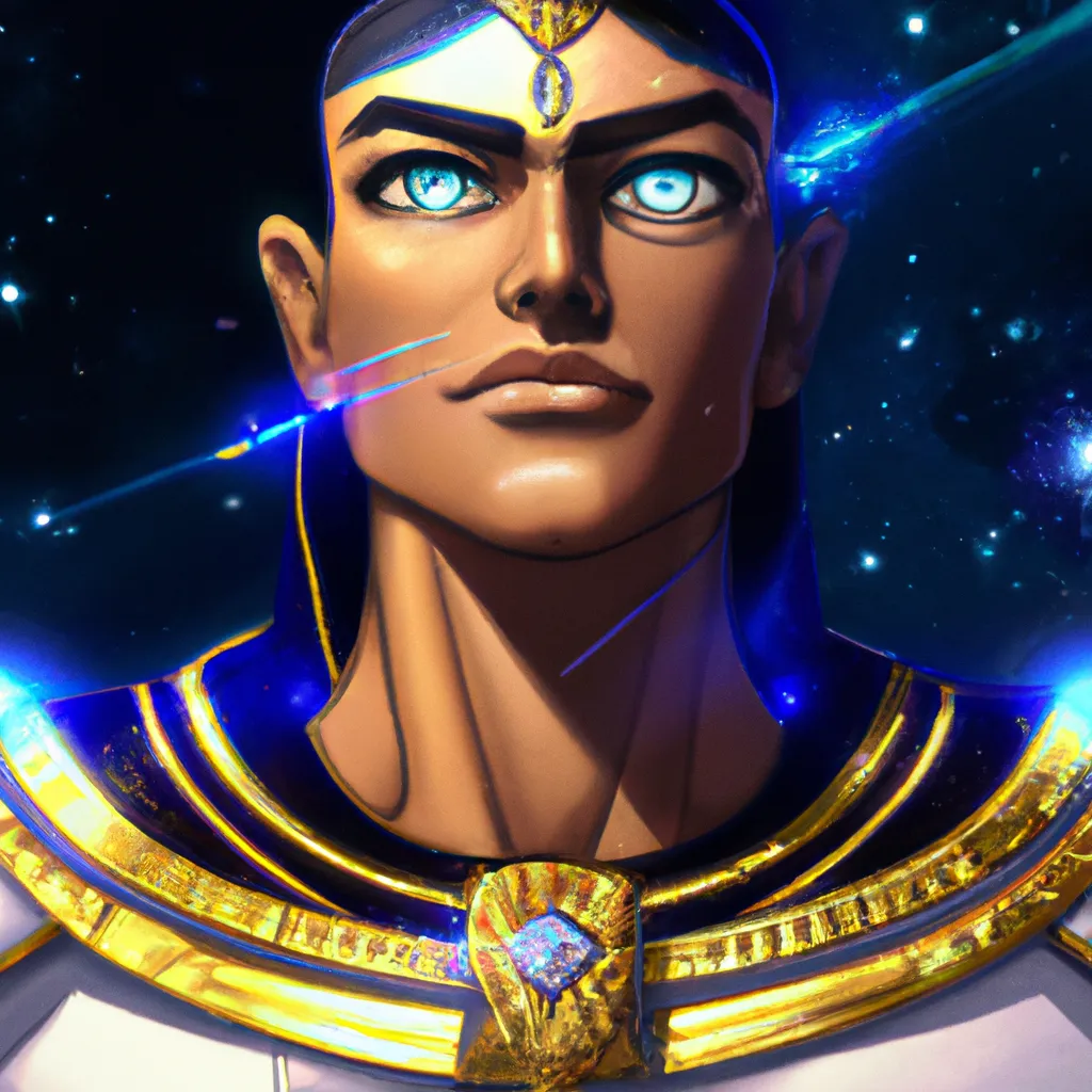 Prompt: 4k anime still portrait of an Egyptian emperor with a starry suit, digital art