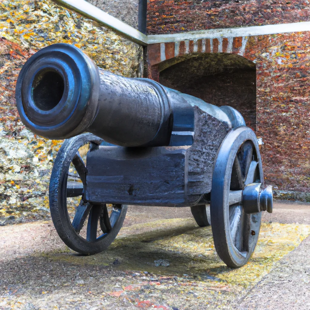 Prompt: a cannon is sitting in front of a brick wall, a stock photo by S J "Lamorna" Birch, featured on unsplash, romanesque, depth of field, high dynamic range, creative commons attribution