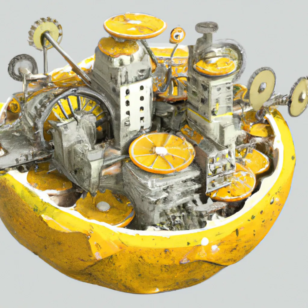 Prompt: A Cutaway of a Lemon city, mechanical