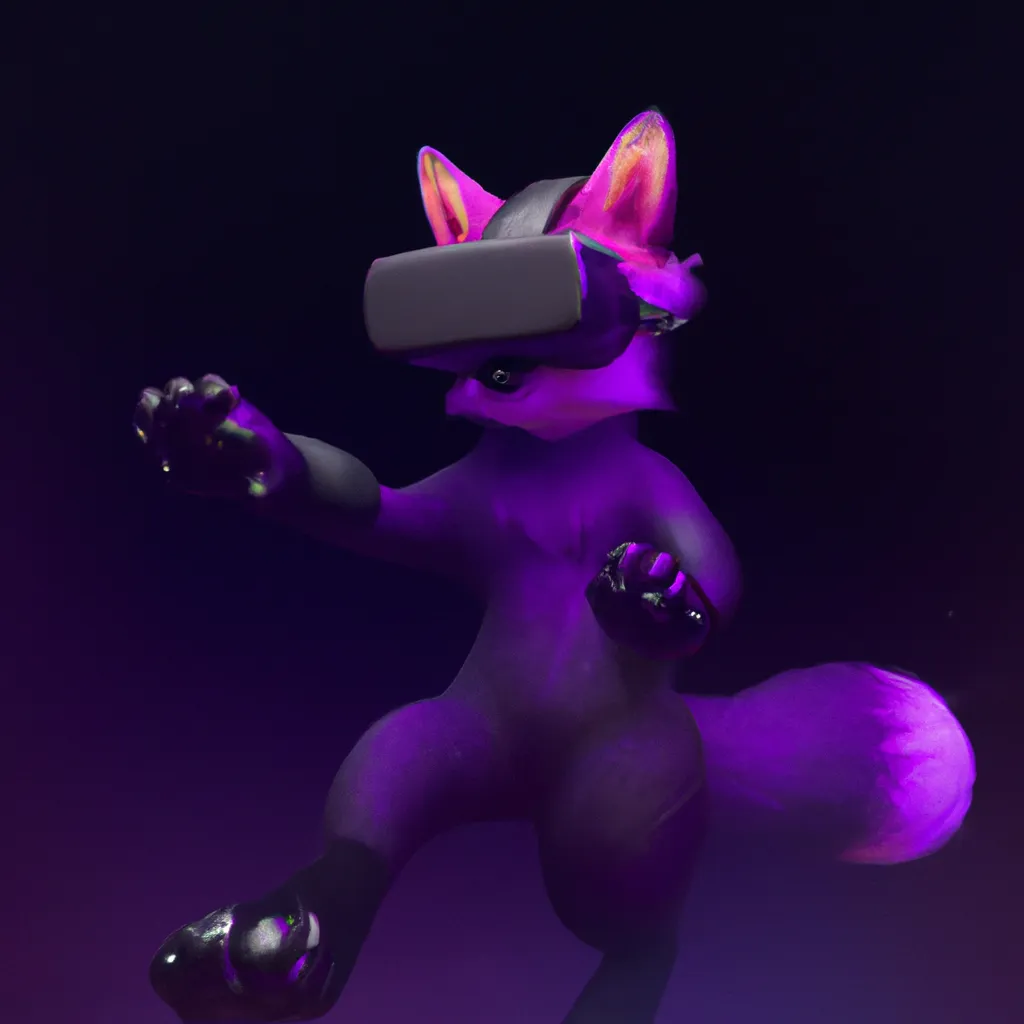 Prompt: Black and Purple humanoid bipedal fox character playing a game in virtual reality, pixar, dreamworks, galaxy, intergalactic, sparkling, trending on artstation