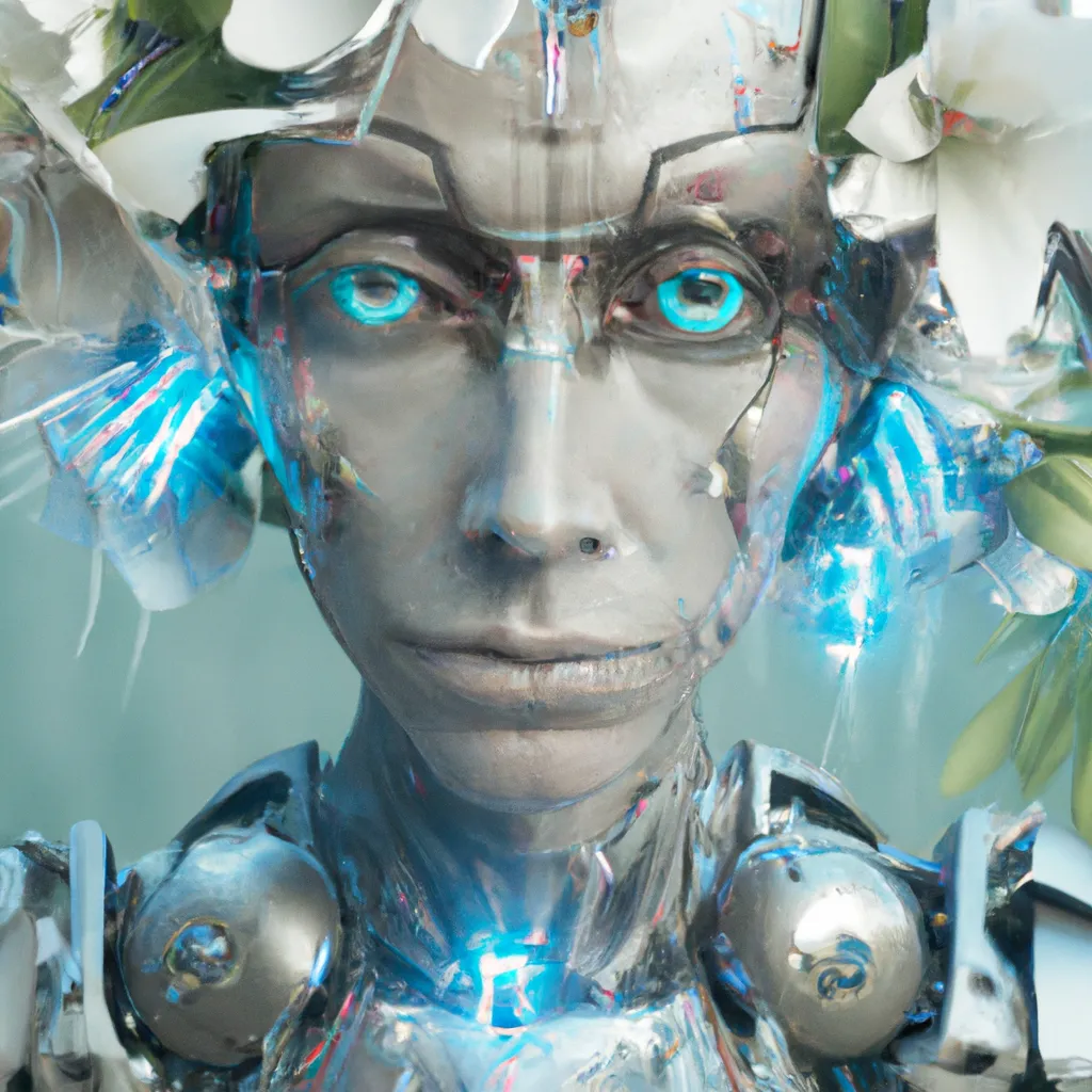 Prompt: Portrait of a Cyborg Fairy with flowers, hyperrealistic, cinematic, full hd, highly detailed, digital, unreal engine 5, octane, high definition, trending in artstation, sharp focus, smooth, 8k, 80mm lens